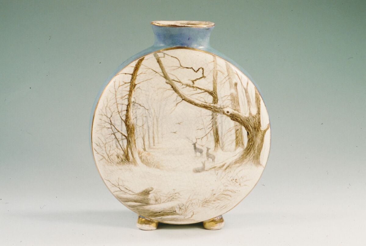 Pilgrim Vase, Jersey City Pottery (1855–92), Painted and glazed earthenware, American 