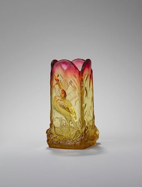 Vase, Joseph Locke, Pressed Amberina glass, American 