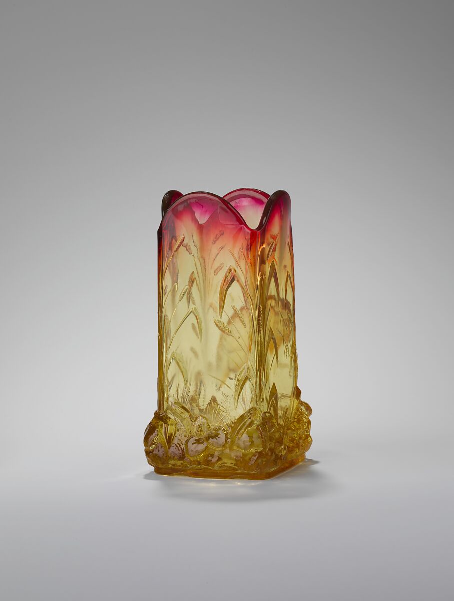 Vase, Joseph Locke, Pressed Amberina glass, American