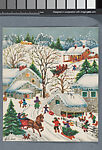 Greeting Card with Cheerful Winter Scene, J.C. Sax  American, Color lithograph