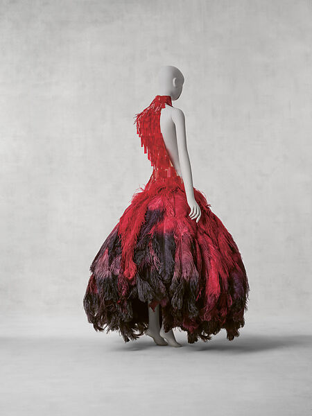 Dress, Alexander McQueen  British, silk, elastane, painted glass, cotton, ostrich feathers, British