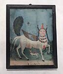 The Wish-Fulfilling Cow Kamadhenu and Her Calf, Paint on glass