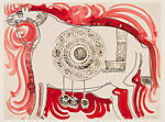 Drawing of a Horse with Stamped Inscriptions, Sadegh Tabrizi (Iranian, Tehran 1939–2017 London, United Kingdom), Ink and opaque watercolor on paper