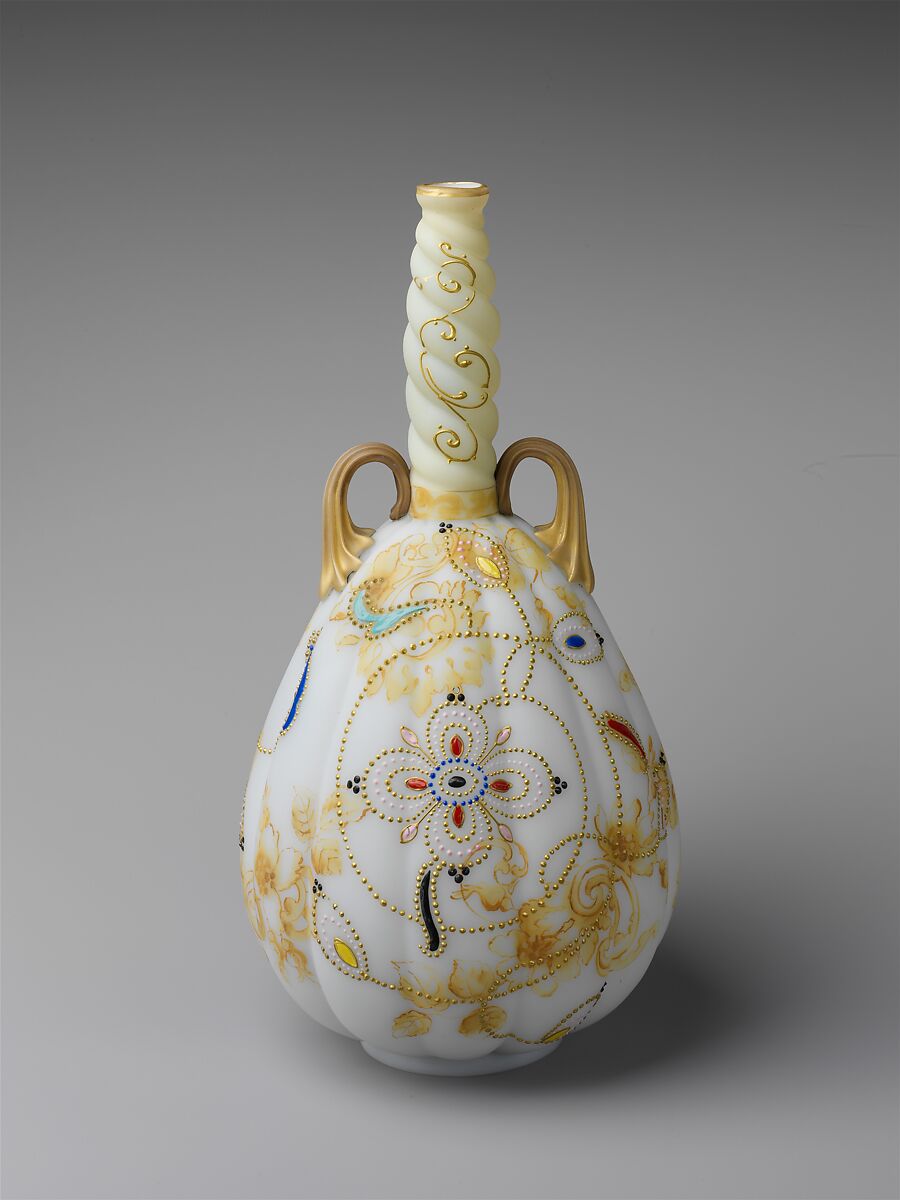 Vase, Mount Washington Glass Company (American, New Bedford, Massachusetts, 1837–1958), Blown glass, enameled and gilded, Crown Milano, American 