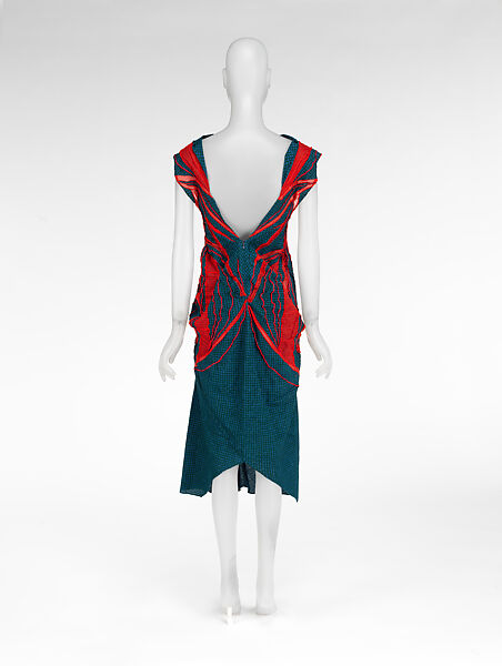 "Red Line X", Fukuko Ando (Japanese, born 1964), Blue Arimatsu-shibori cotton, red silk, red cotton embroidery thread, Japanese