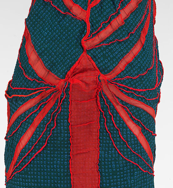 "Red Line X", Fukuko Ando (Japanese, born 1964), Blue Arimatsu-shibori cotton, red silk, red cotton embroidery thread, Japanese