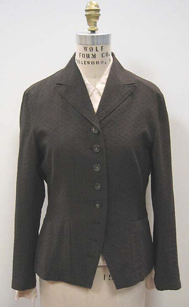 Suit, Dries Van Noten (Belgian, born 1958), (a) wool/cotton/nylon blend, plastic; (b) cotton, rayon, abalone; (c) wool/rayon blend, abalone; (d) rayon, Belgian