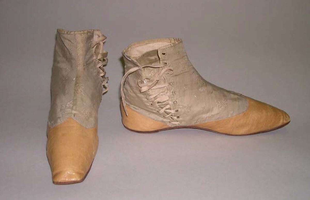 Shoes, leather, silk, American 