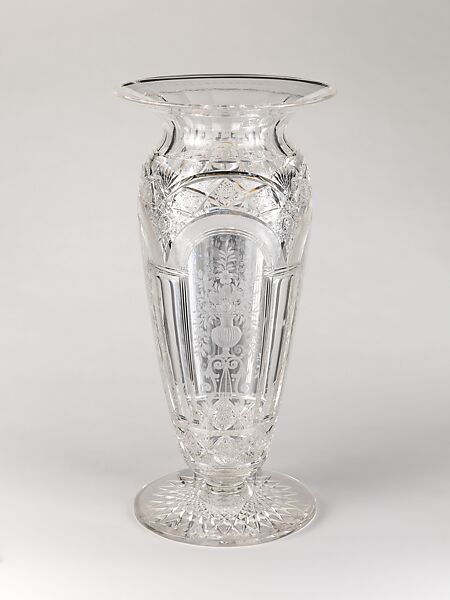 Vase, H. P. Sinclaire and Company (1904–28), Blown, cut, and engraved glass, American 