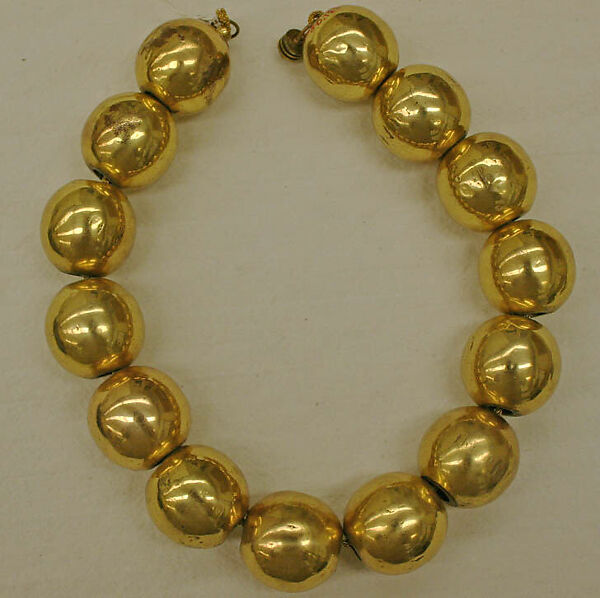 Necklace, base metal, wood core, American 