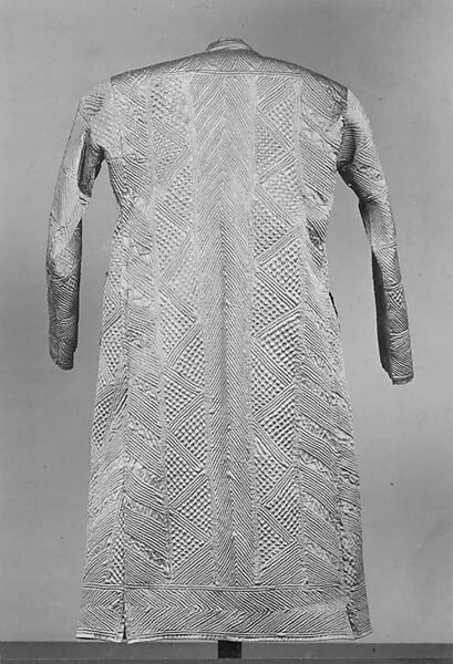 Quilted Coat with Long Sleeves, Silk and cotton; satin weave; plain weave; quilted