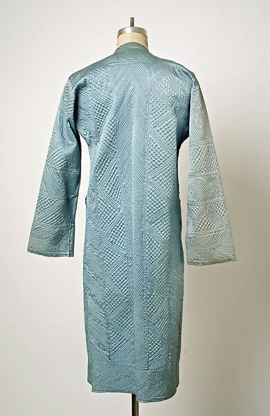 Quilted Coat with Long Sleeves, Silk and cotton; satin weave; plain weave; quilted