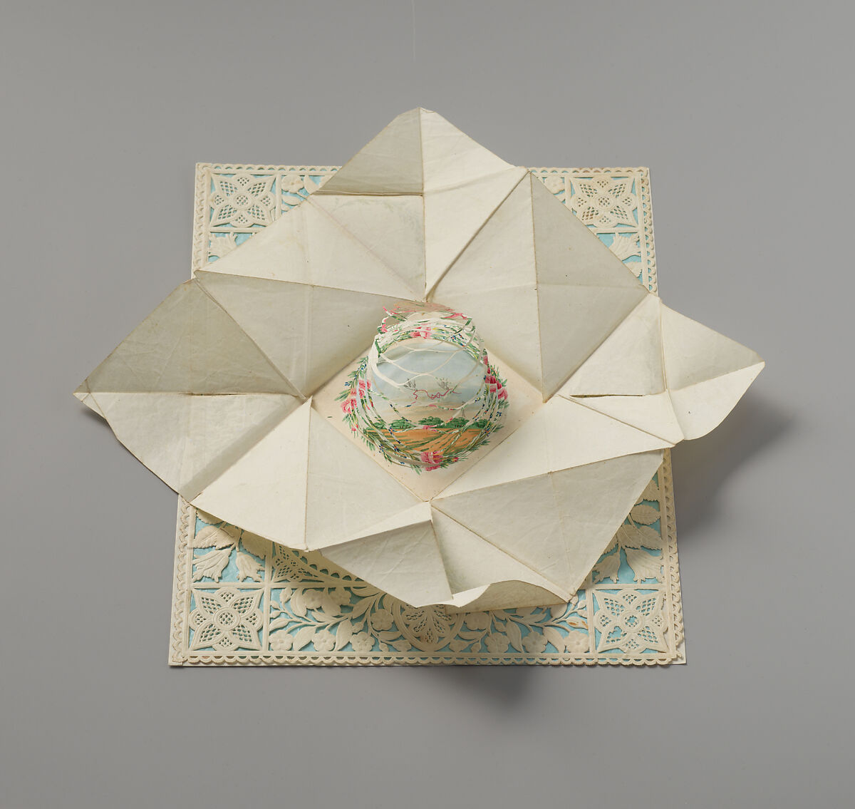 Quarto Valentine, After Joseph Mansell (British, 1803–1874), Watercolor, pen and brown ink on openwork cameo-embossed paper