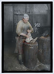 Pr. Grattage d'une tête de Cochon, Paul Géniaux  French, Gelatin silver transparency on glass with applied color