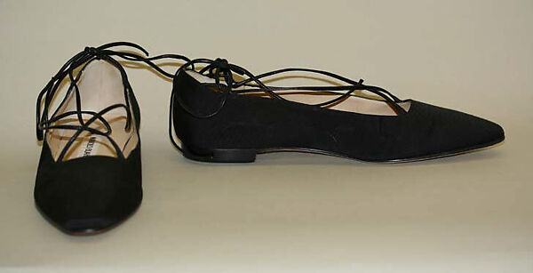 Shoes, Manolo Blahnik (British, born Spain, 1942), synthetic fiber, leather, British 