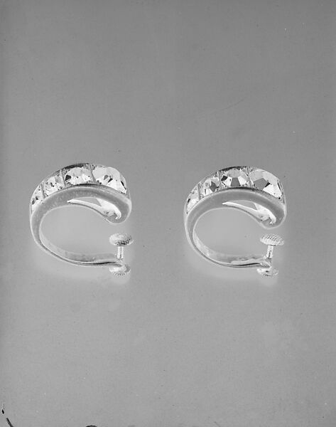 Earrings, imitation amethyst, gilt metal, American