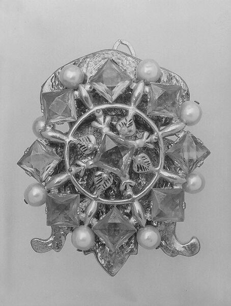 Pendant, Mr. Omar Kiam, imitation stones, gilt metal, silk, American