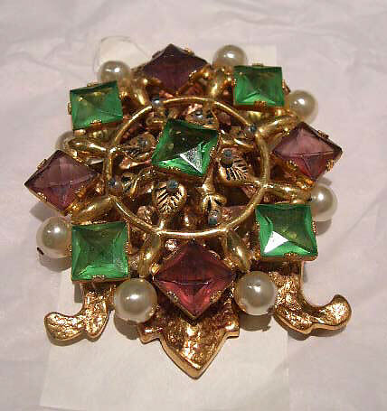 Pendant, Mr. Omar Kiam, imitation stones, gilt metal, silk, American 