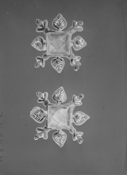 Earrings, Mr. Omar Kiam, imitation stones, gilt metal, American