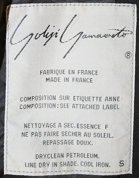 Suit, Yohji Yamamoto (Japanese, born Tokyo, 1943), wool, Japanese