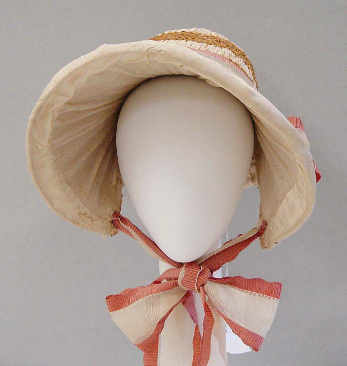 Bonnet, straw, silk, probably American 