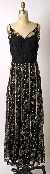 Evening ensemble, Mainbocher (French and American, founded 1930), silk, metal, nylon, American