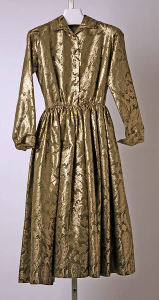 Dress, Anne Fogarty (American, Pittsburgh, Pennsylvania 1919–1980 New York), silk, metallic threads, leather, American 