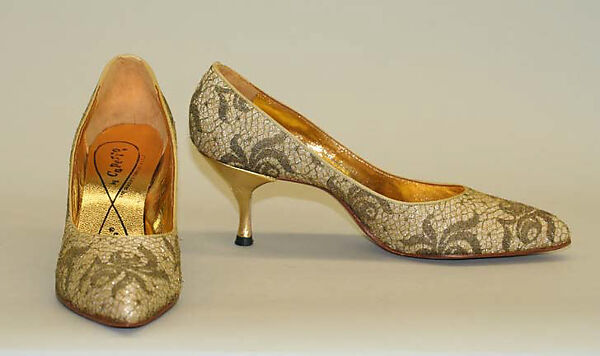 Evening ensemble, (a, b) Anne Fogarty (American, Pittsburgh, Pennsylvania 1919–1980 New York), (a, b) cotton, metallic thread; (c, d) leather, metallic thread, American