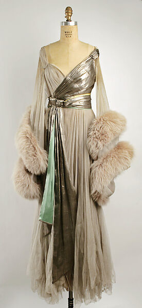 Dance dress, probably Lucile Ltd., New York (American, 1910–1932), silk, fur, metallic  thread, British 
