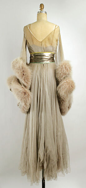 Dance dress, probably Lucile Ltd., New York (American, 1910–1932), silk, fur, metallic  thread, British