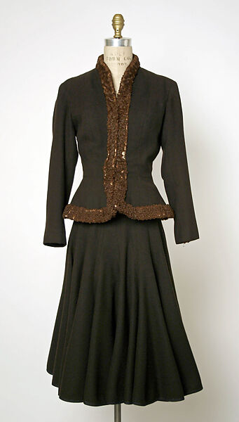 Suit, probably House of Jacques Fath (French, founded 1937), wool, fur, French 