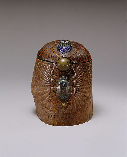 Box, Designed by Louis C. Tiffany (American, New York 1848–1933 New York), Wood, glass scarabs, favrile glass, bronze, American