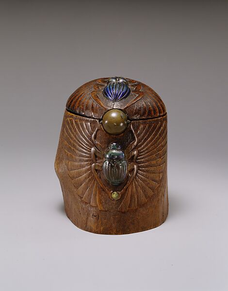 Box, Designed by Louis C. Tiffany (American, New York 1848–1933 New York), Wood, glass scarabs, favrile glass, bronze, American 