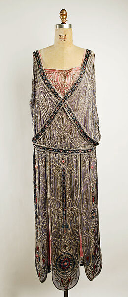 Evening dress, House of Lanvin (French, founded 1889), silk, metallic thread, glass beads, French