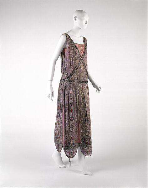 Evening dress, House of Lanvin (French, founded 1889), silk, metallic thread, glass beads, French 