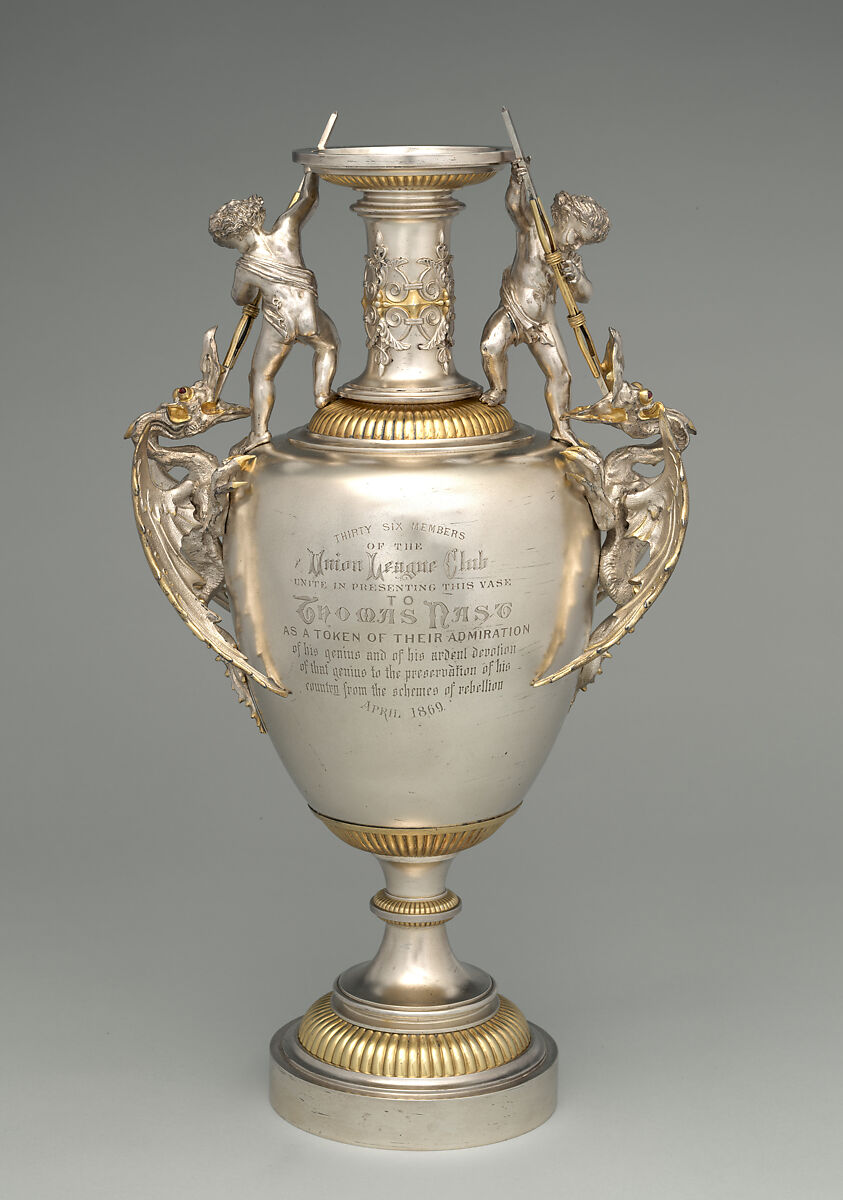 Vase, Tiffany & Co., Silver, silver-gilt, and glass or stone, American