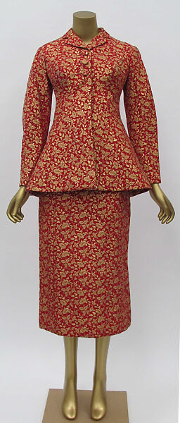 Suit, Charles James (American, born Great Britain, 1906–1978), cotton, metal, silk, acrylic, wool, American