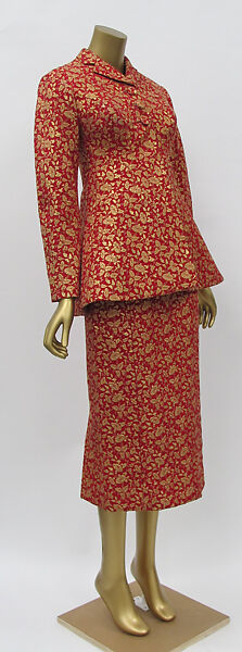 Suit, Charles James (American, born Great Britain, 1906–1978), cotton, metal, silk, acrylic, wool, American