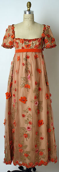 Evening dress, George Halley (American), nylon, silk, glass, metallic thread, plastic, American 