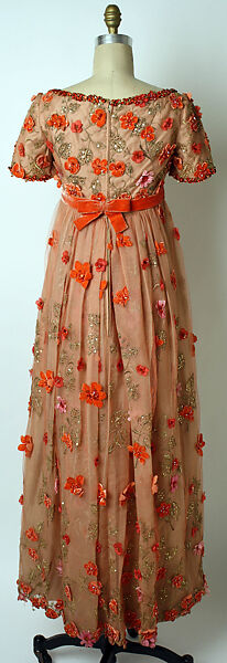 Evening dress, George Halley (American), nylon, silk, glass, metallic thread, plastic, American