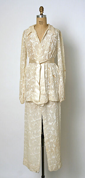 Evening pantsuit, Halston (American, Des Moines, Iowa 1932–1990 San Francisco, California), silk, synthetic fiber, cellophane, American 