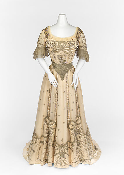 Evening dress, Jeanne Hallée (French, 1870–1924), silk, metallic, glass, French 