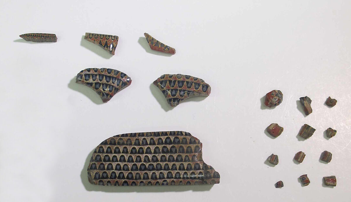 Inlay element from shrine:semi-circle with feather pattern, Glass