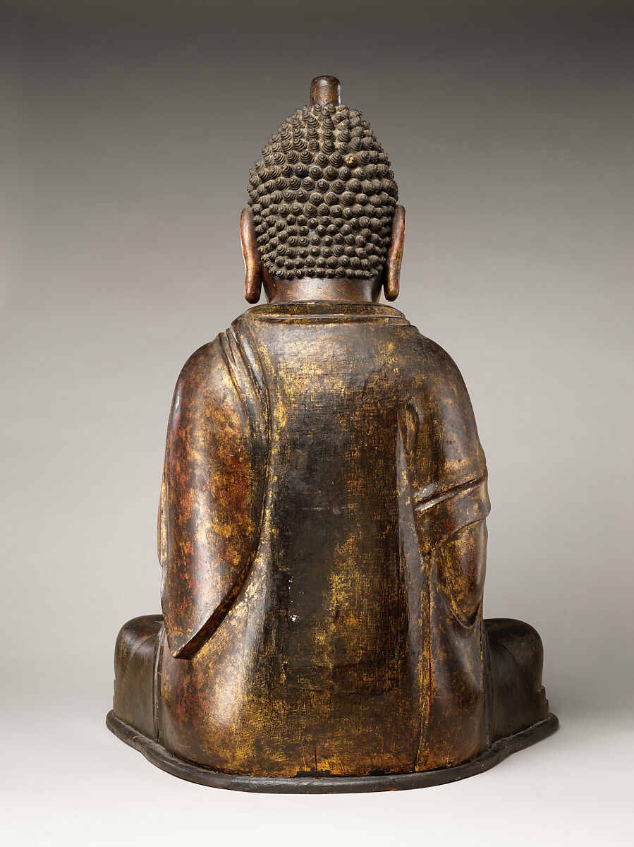 Seated Amitabha Buddha, Wood, lacquer, gilding, glass, ink on paper, Korea