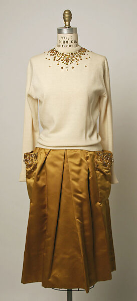 Evening ensemble, Rose Simon, cashmere, silk, glass, American