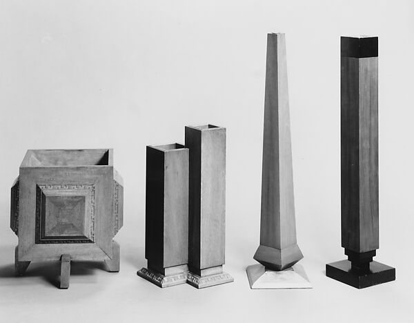 Vase, Designed by Frank Lloyd Wright (American, Richland Center, Wisconsin 1867–1959 Phoenix, Arizona), Mahogany, ebonized wood, sheet metal, American