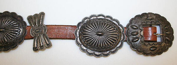 Belt, leather, sterling silver, American