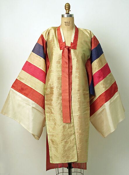 Wedding ensemble, (a, b, d) silk
(c) silk, gold paint
(e) silk, glass, paper, wood
(f) silk, gold paint, wood
(g, h) cotton
(i, j) silk, leather, wool
(k) hair, silk
(l) metal, glass
(m, n) metal, Korea