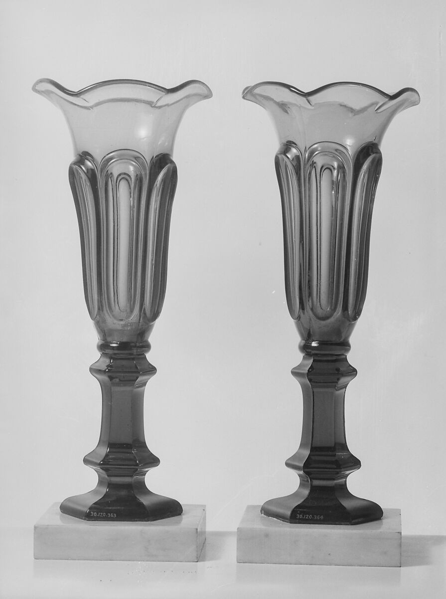 Vase, Pressed amethyst glass, marble, American 