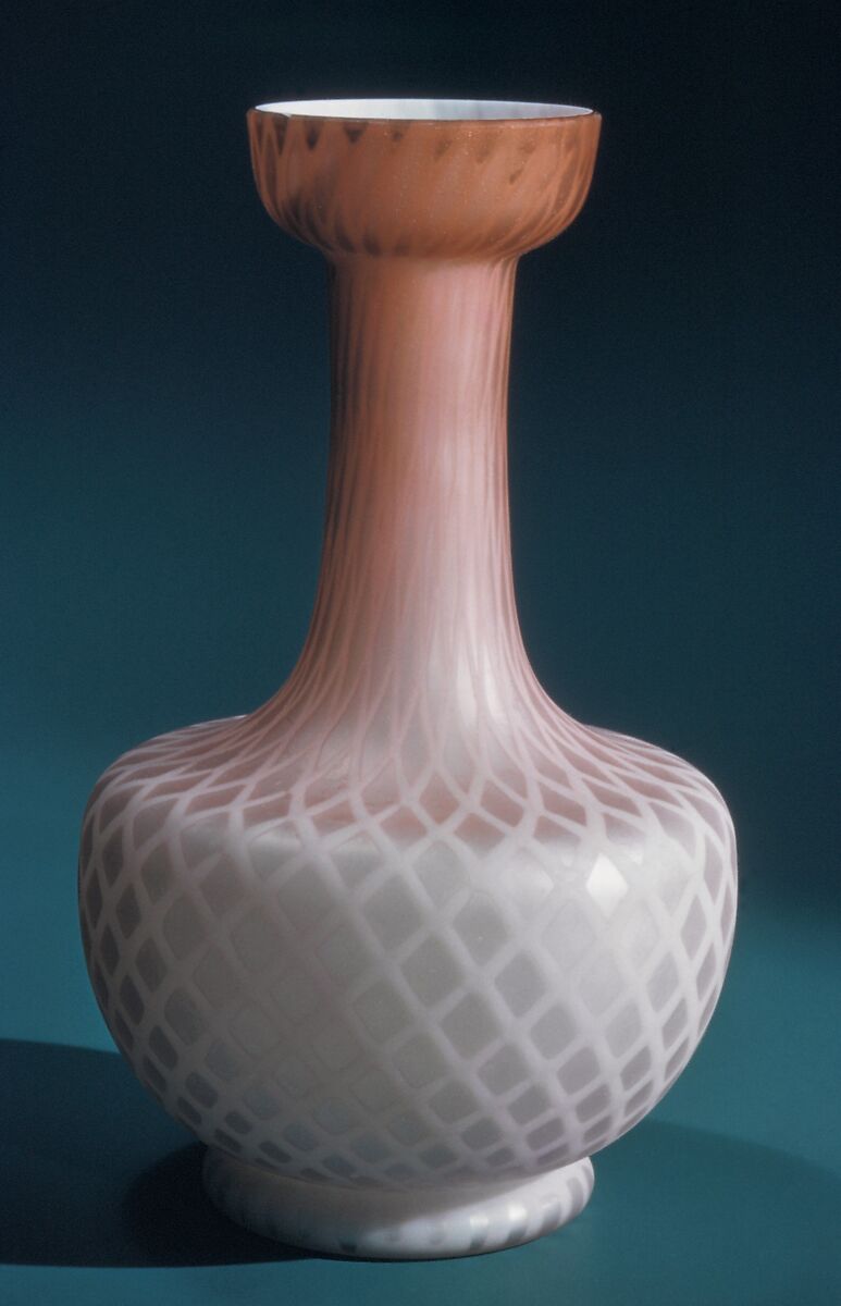 Vase, Blown satin cranberry glass, American 